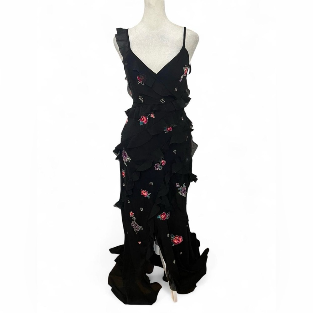 ASOS Black Maxi Dress with Pink Floral Embroidery